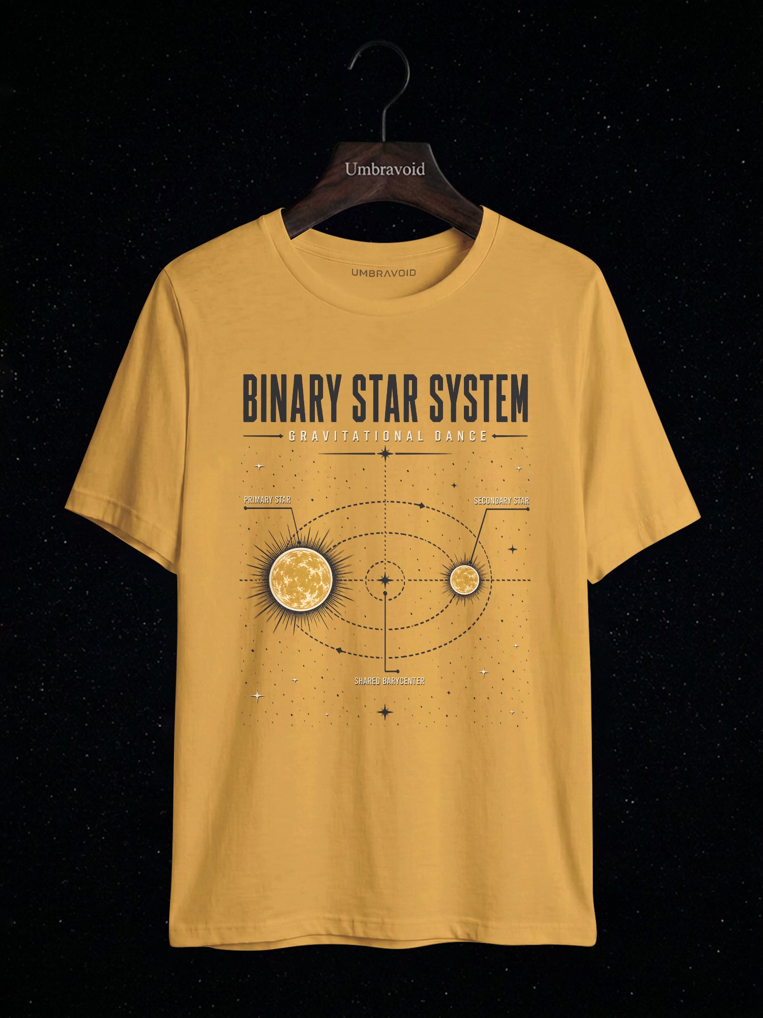 Binary Star System Gravitational Dance astronomy t-shirt | Umbra Void