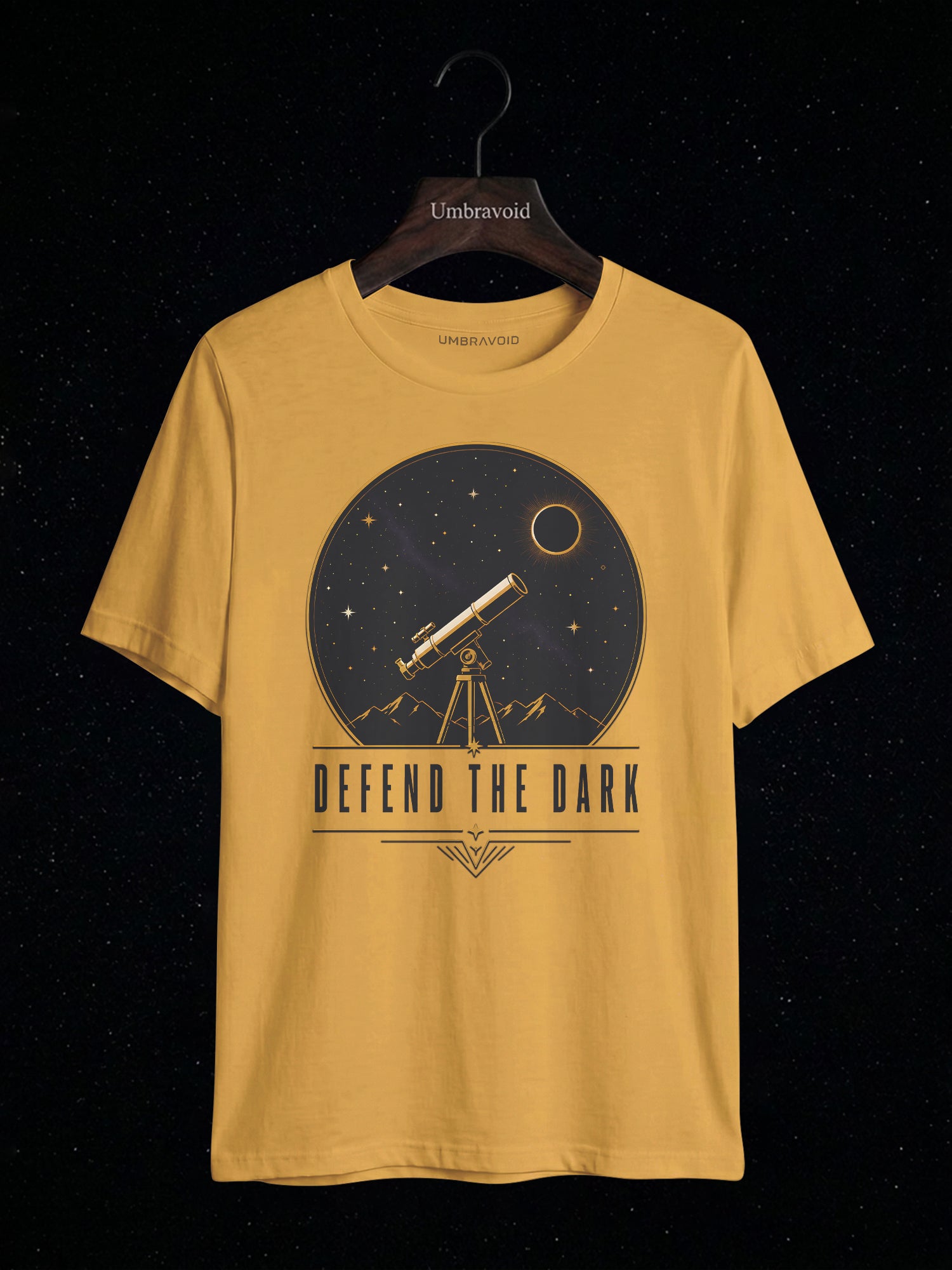 Defend The Dark Telescope astronomy t-shirt | Umbra Void
