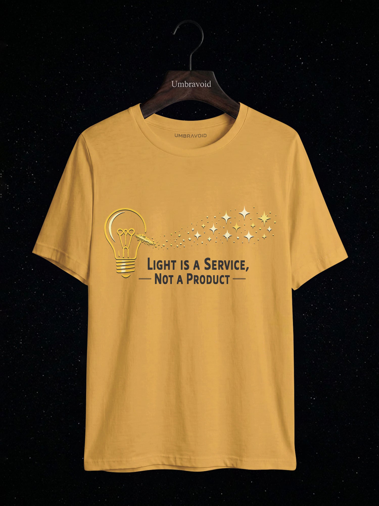 Light Is A Service, Not A Product astronomy t-shirt | Umbra Void