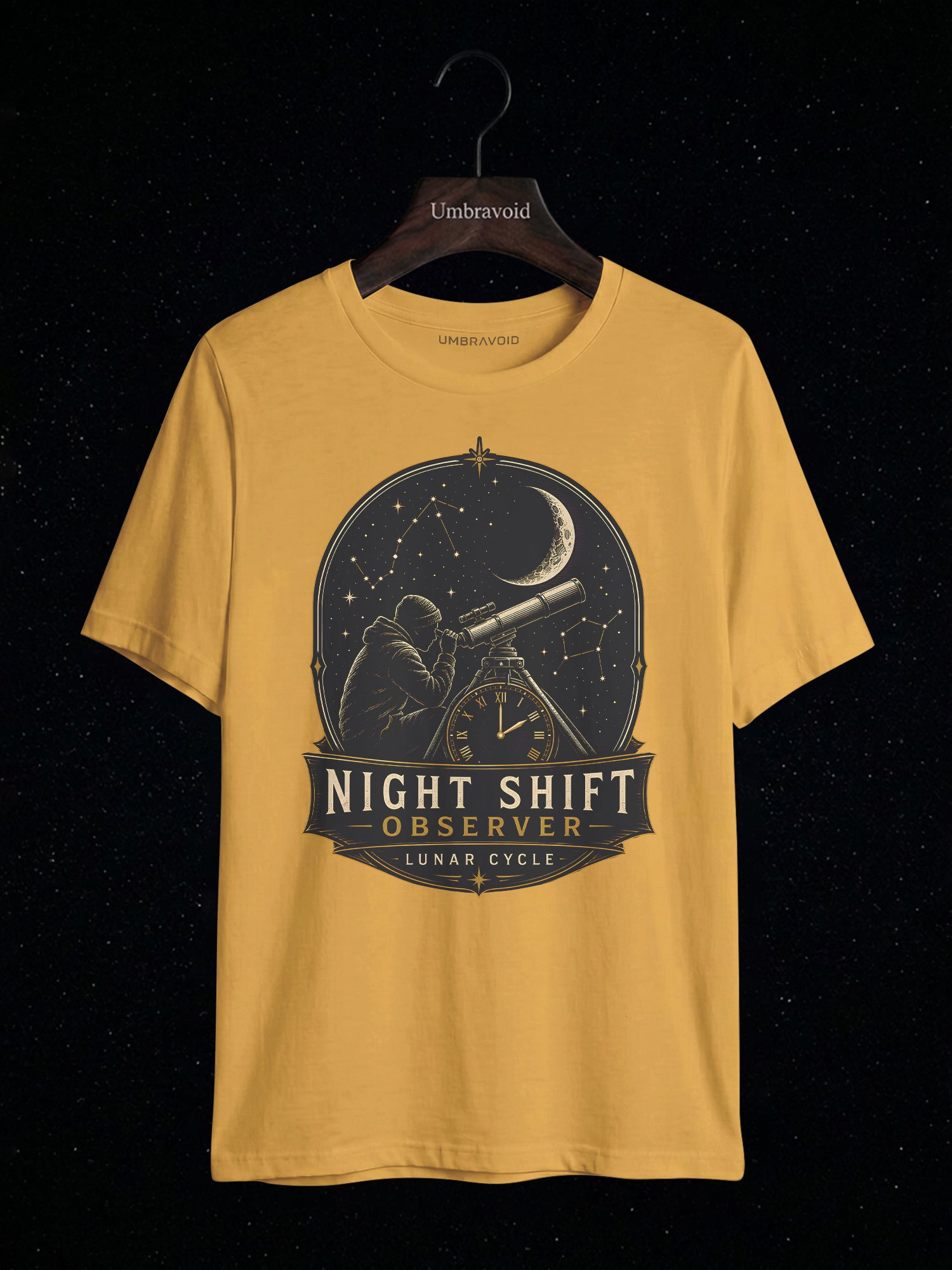Night Shift Observer Lunar Cycle astronomy t-shirt | Umbra Void