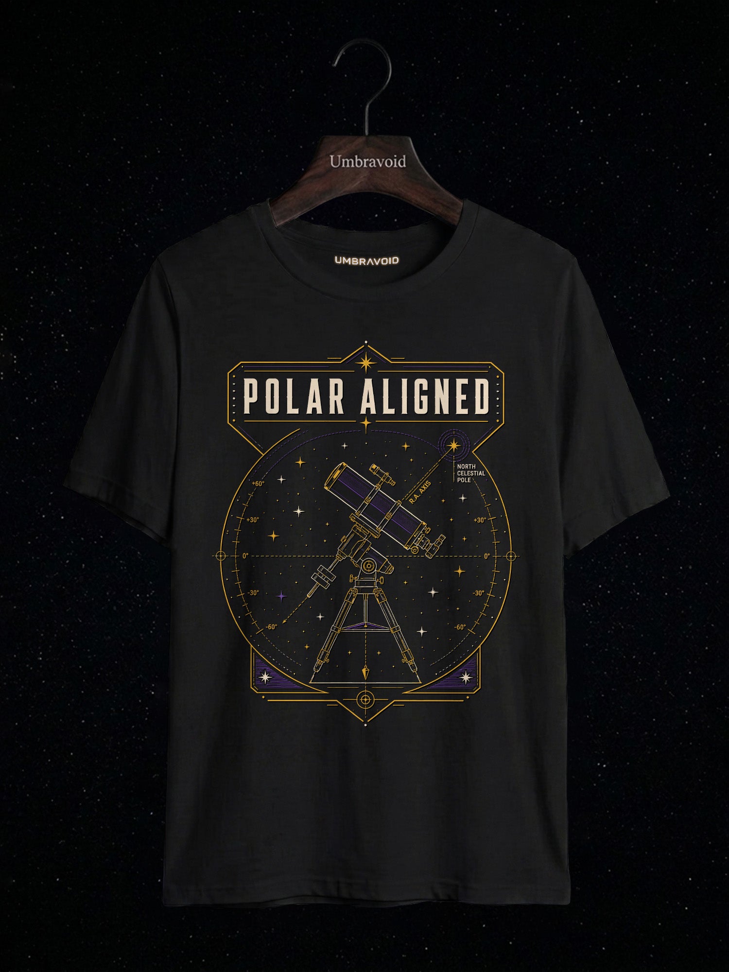 Polar Aligned RA Axis astronomy t-shirt | Umbra Void