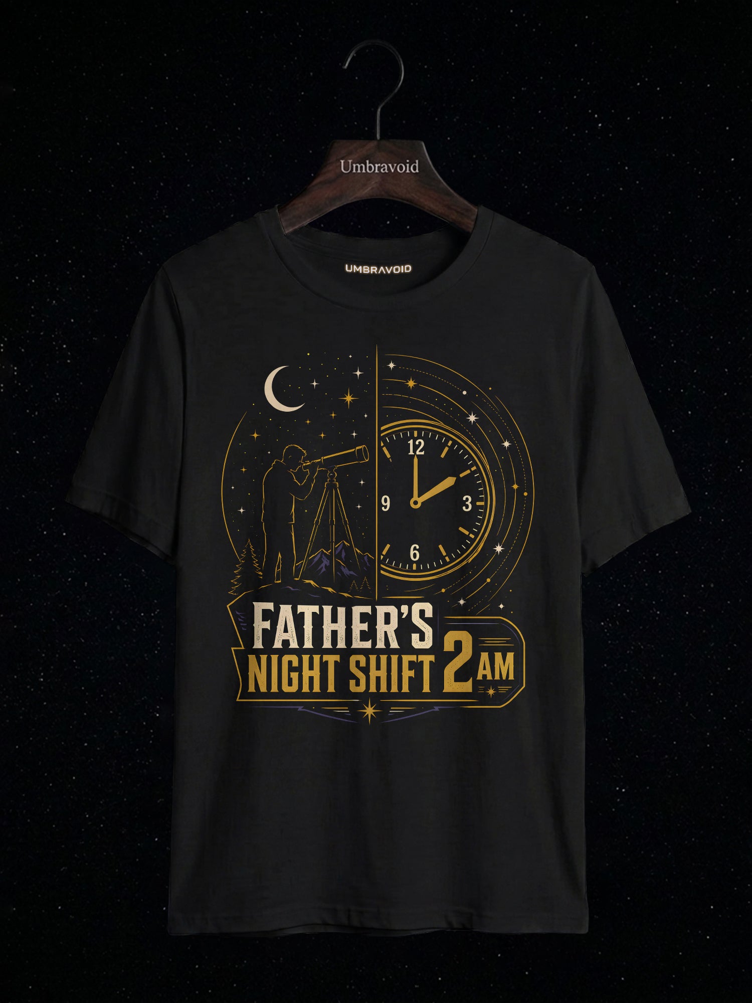 Father's Night Shift 2AM astronomy t-shirt | Umbra Void