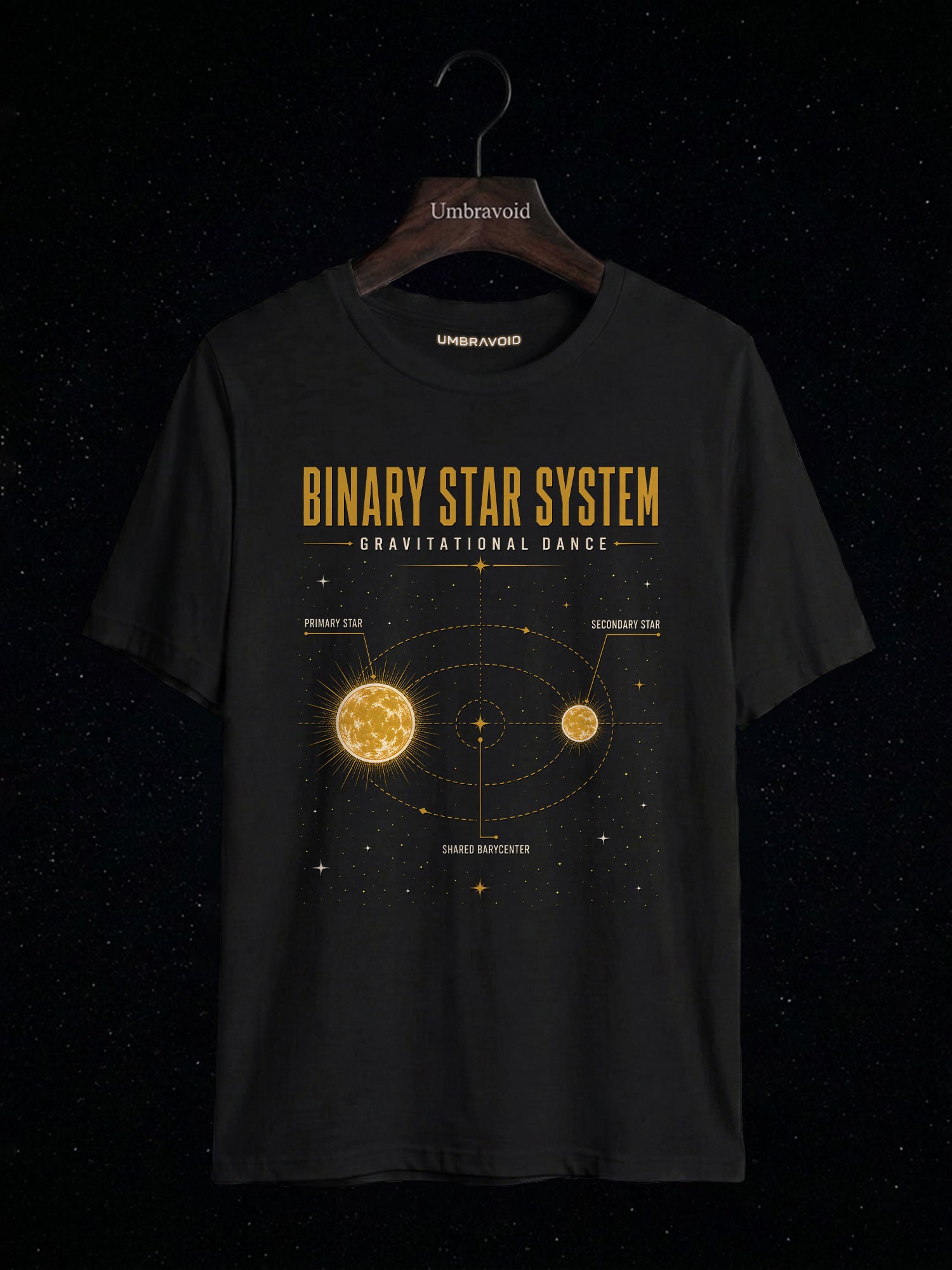 Binary Star System Gravitational Dance astronomy t-shirt | Umbra Void