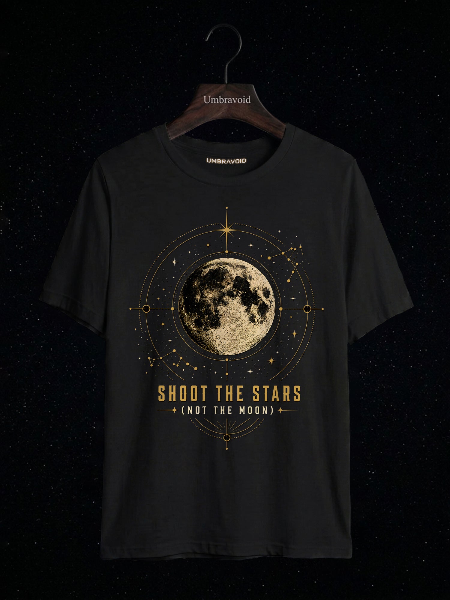 Shoot The Stars (Not The Moon) Lunar Edition astronomy t-shirt | Umbra Void