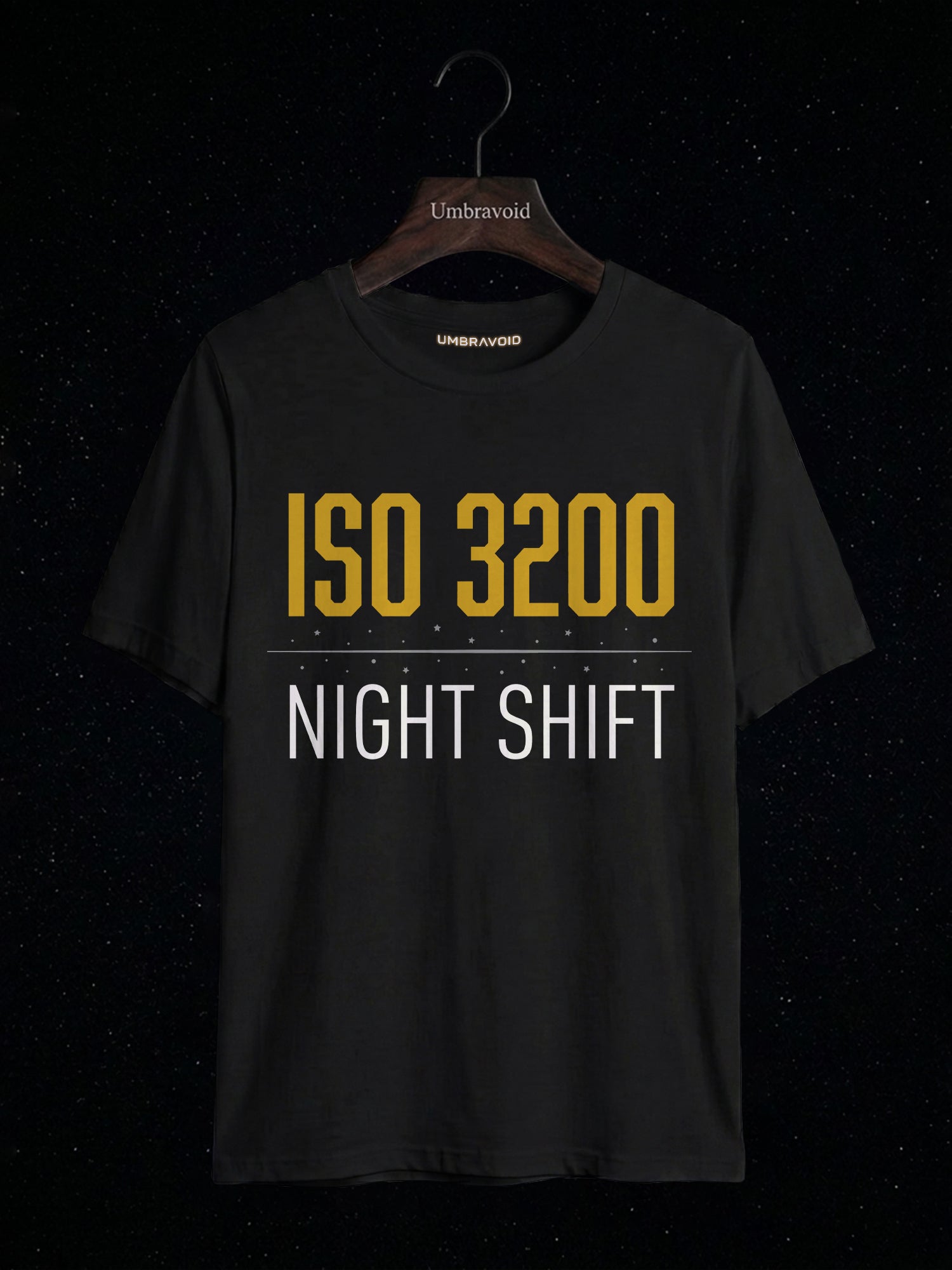 ISO 3200 Night Shift astronomy t-shirt | Umbra Void