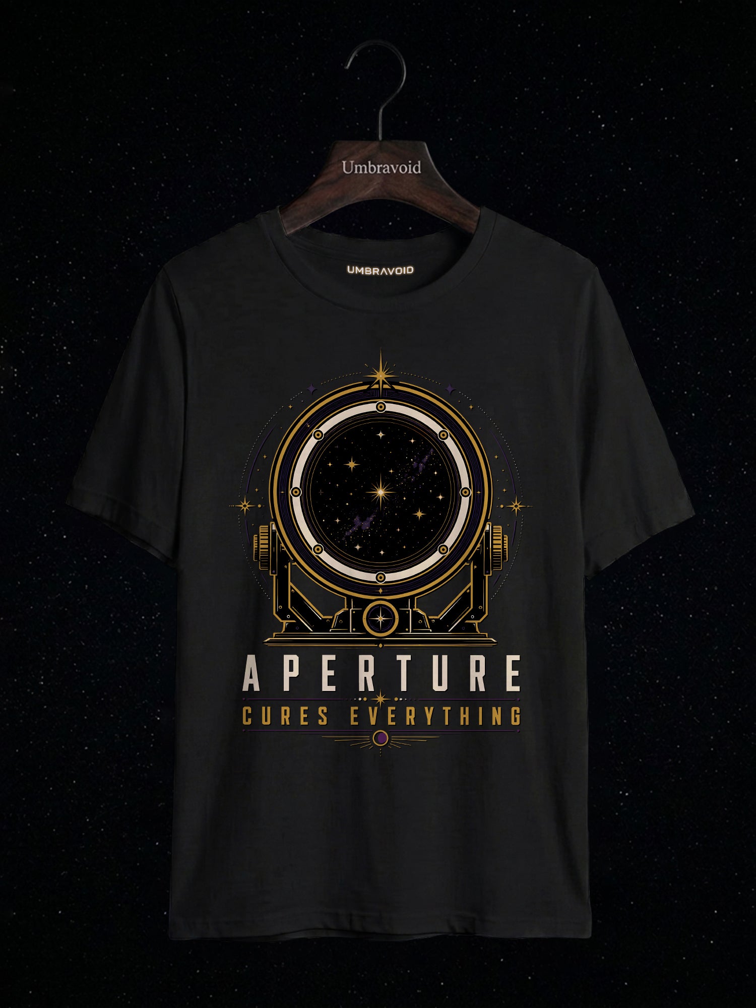 Aperture Cures Everything astronomy t-shirt | Umbra Void