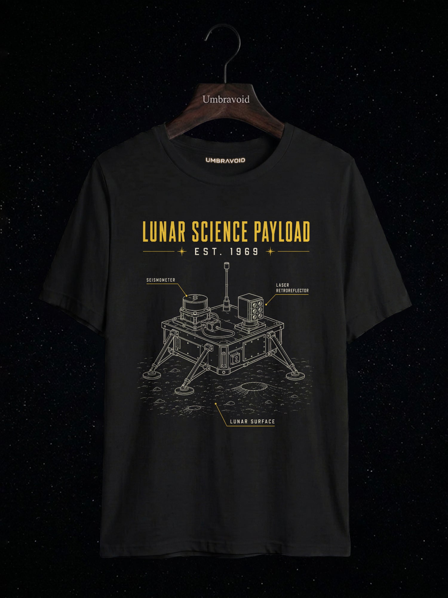 Lunar Science Payload Est. 1969 astronomy t-shirt | Umbra Void