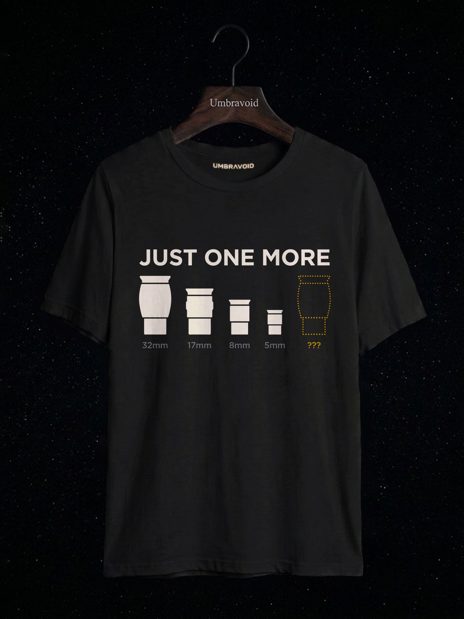 Just One More Eyepiece astronomy t-shirt | Umbra Void
