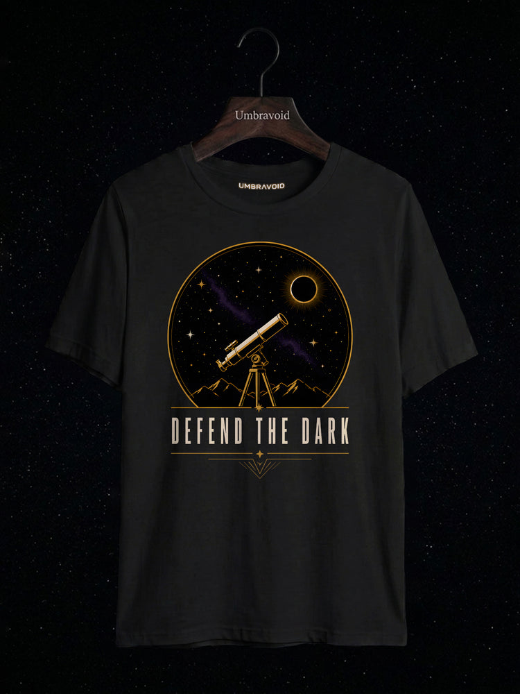 Defend The Dark Telescope astronomy t-shirt | Umbra Void