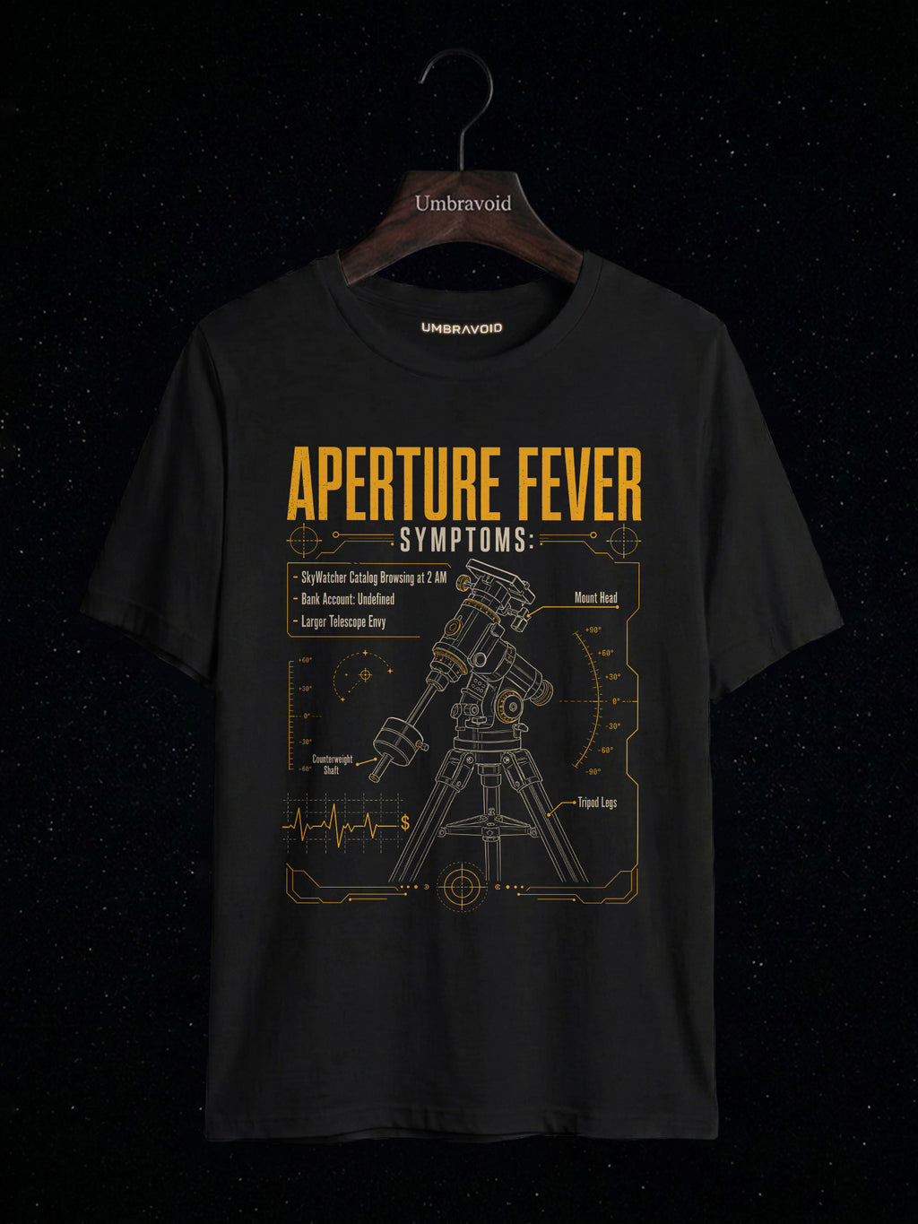 Aperture Fever Symptoms astronomy t-shirt | Umbra Void