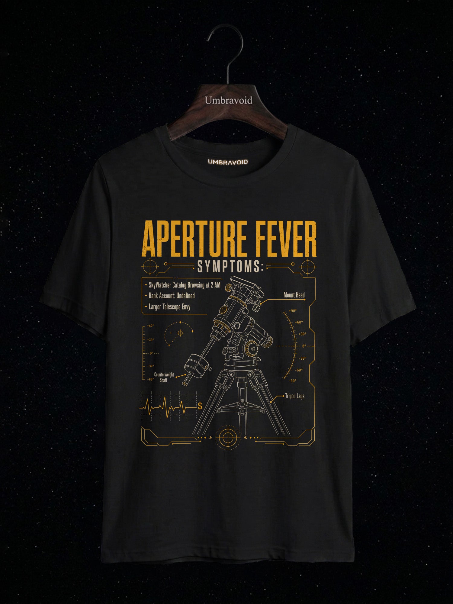 Aperture Fever Symptoms astronomy t-shirt | Umbra Void