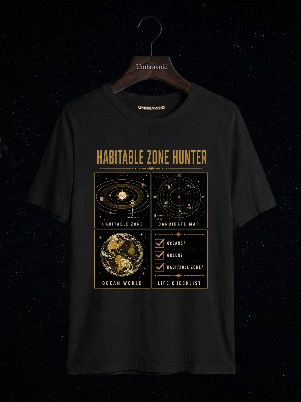Habitable Zone Hunter astronomy t-shirt | Umbra Void