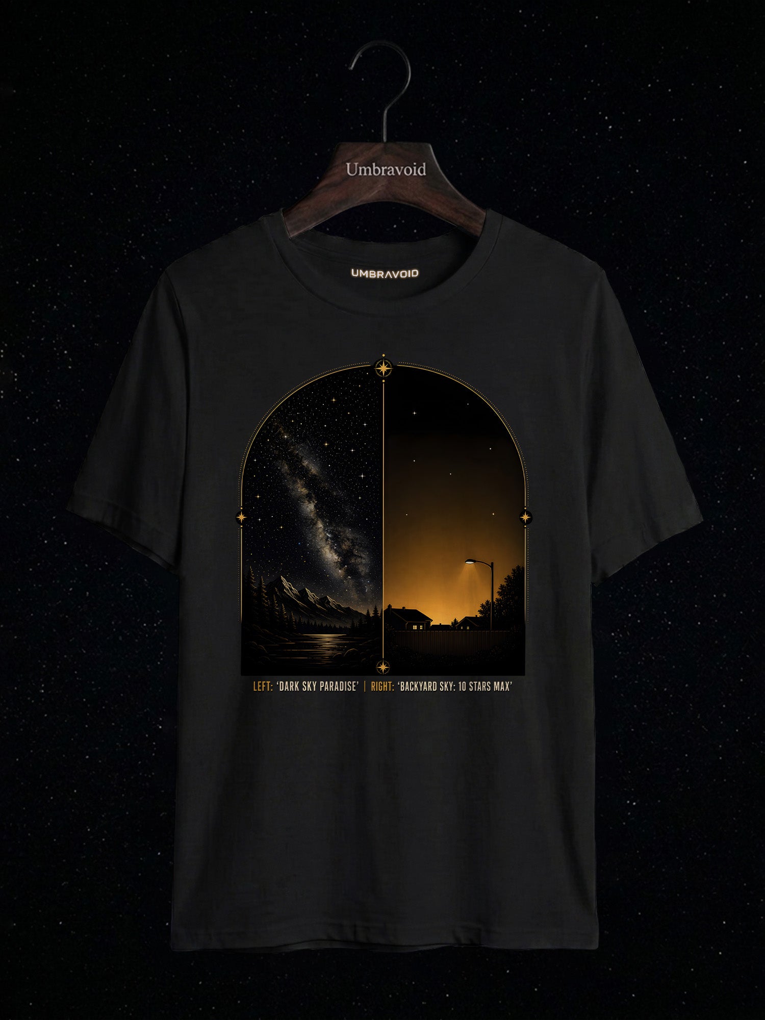 Dark Sky Paradise vs Backyard Sky astronomy t-shirt | Umbra Void