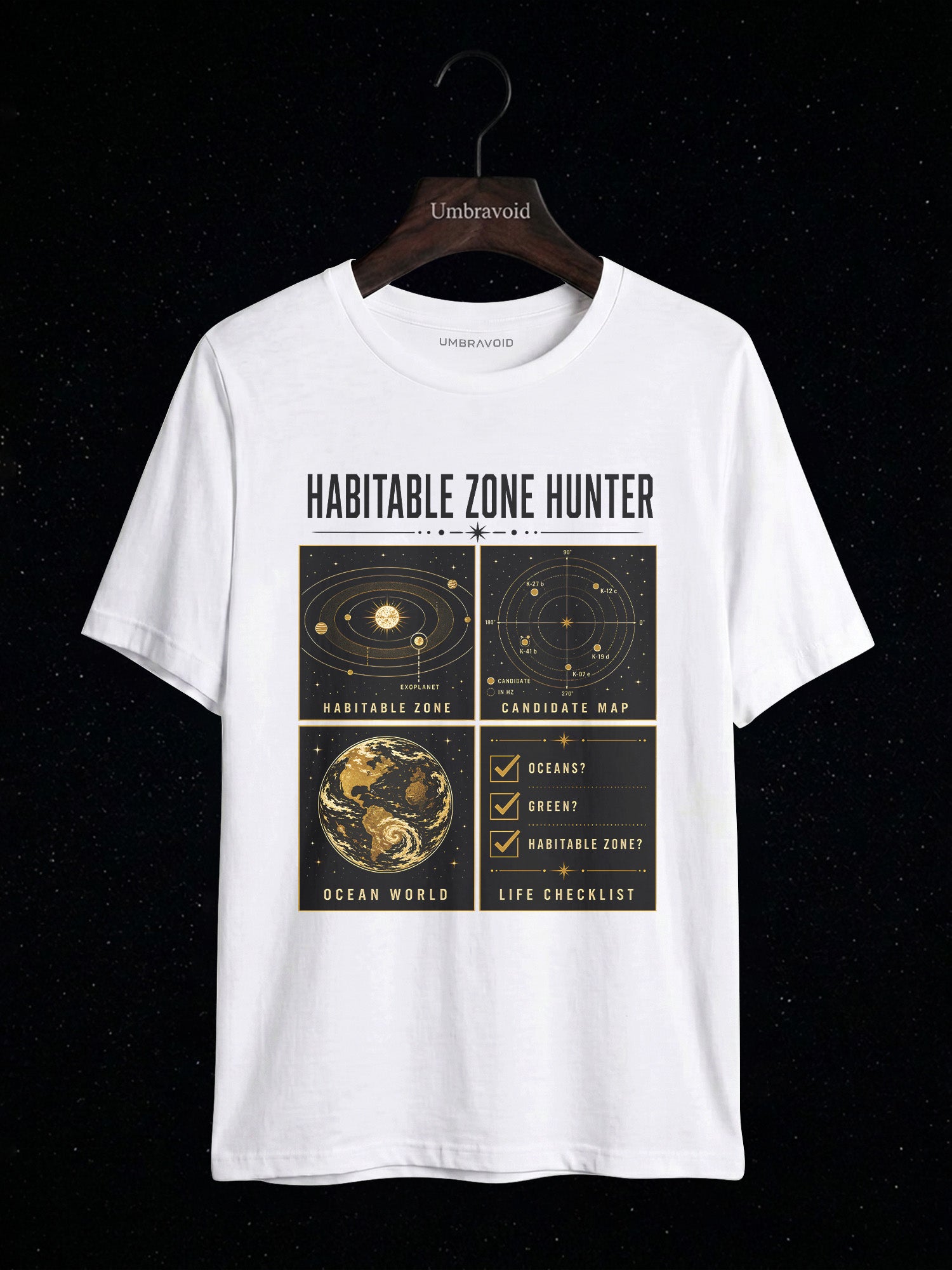 Habitable Zone Hunter astronomy t-shirt | Umbra Void