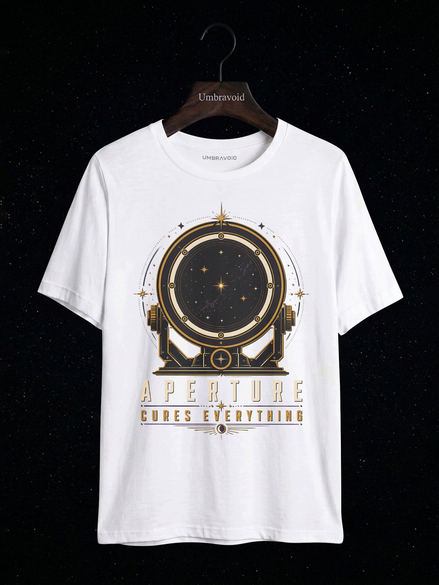 Aperture Cures Everything astronomy t-shirt | Umbra Void