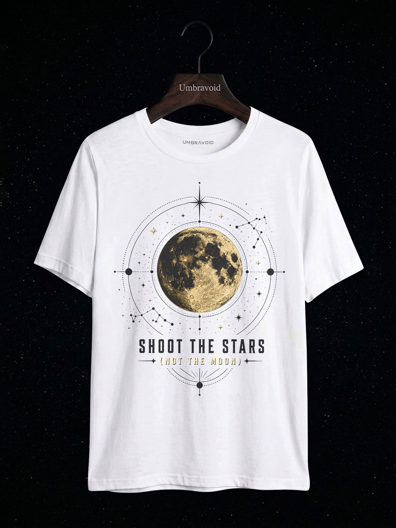 Shoot The Stars (Not The Moon) Lunar Edition astronomy t-shirt | Umbra Void