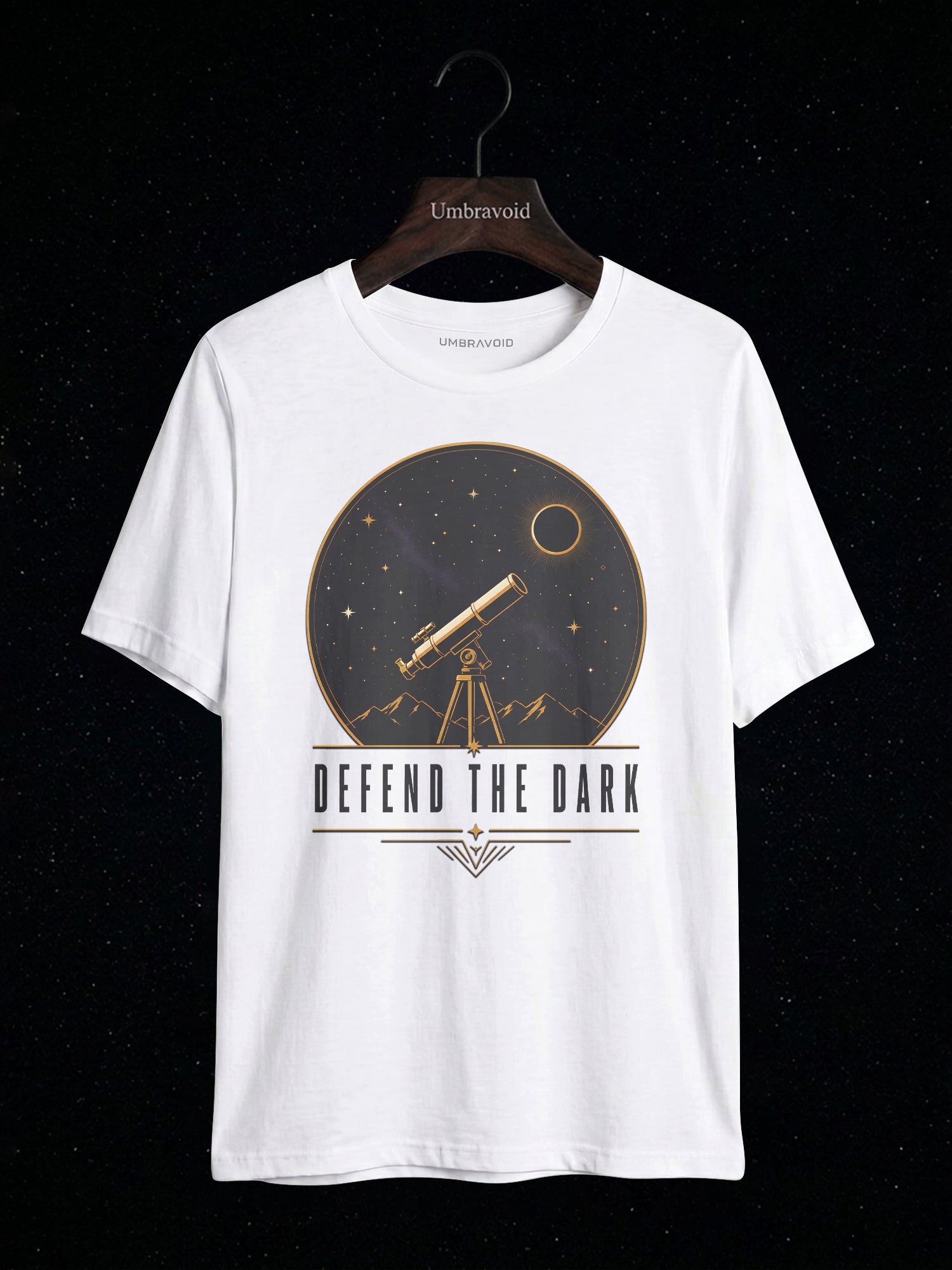 Defend The Dark Telescope astronomy t-shirt | Umbra Void