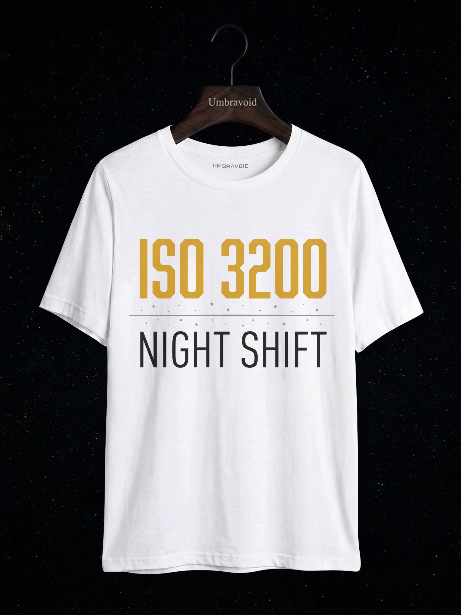 ISO 3200 Night Shift astronomy t-shirt | Umbra Void