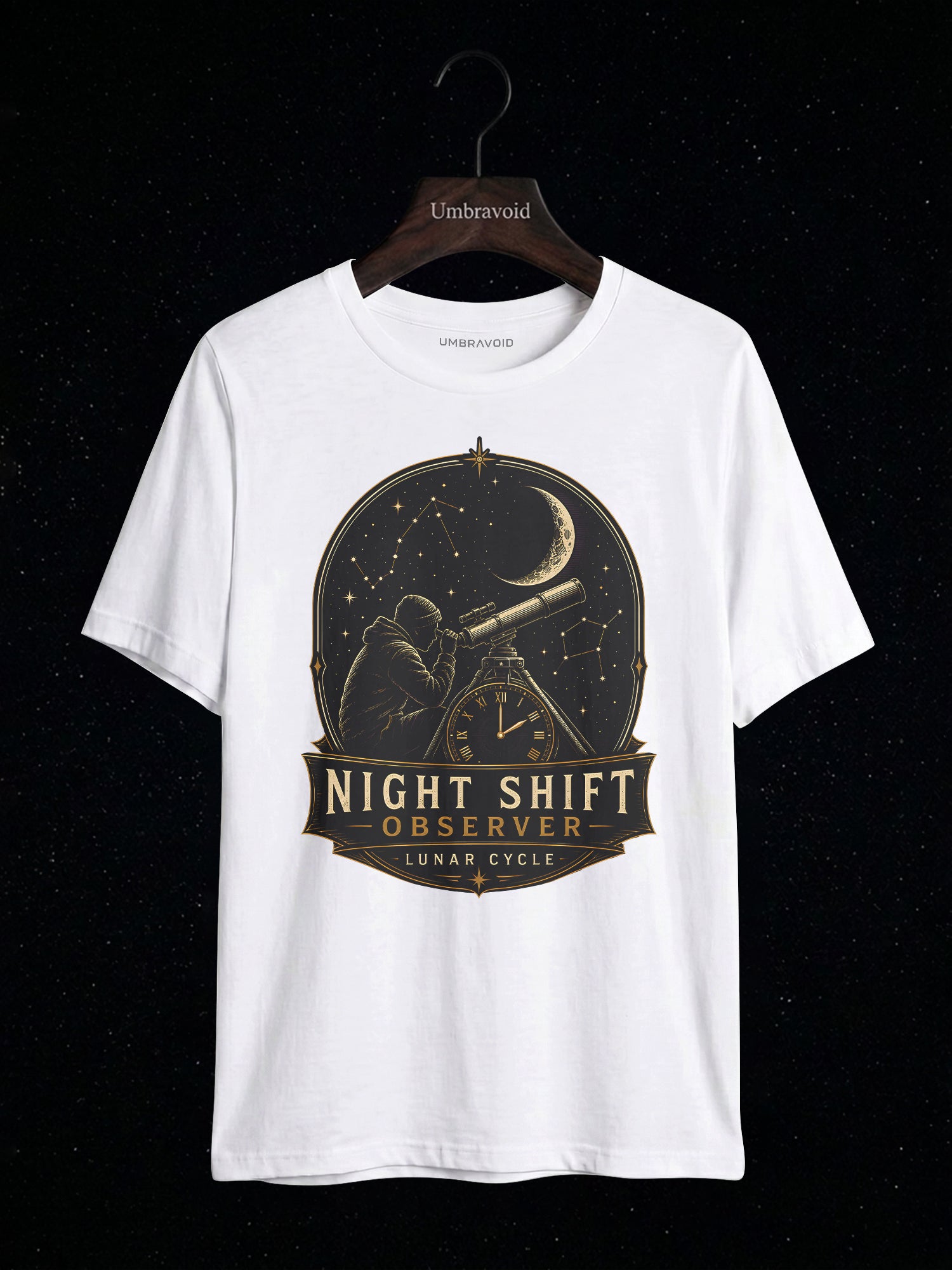 Night Shift Observer Lunar Cycle astronomy t-shirt | Umbra Void