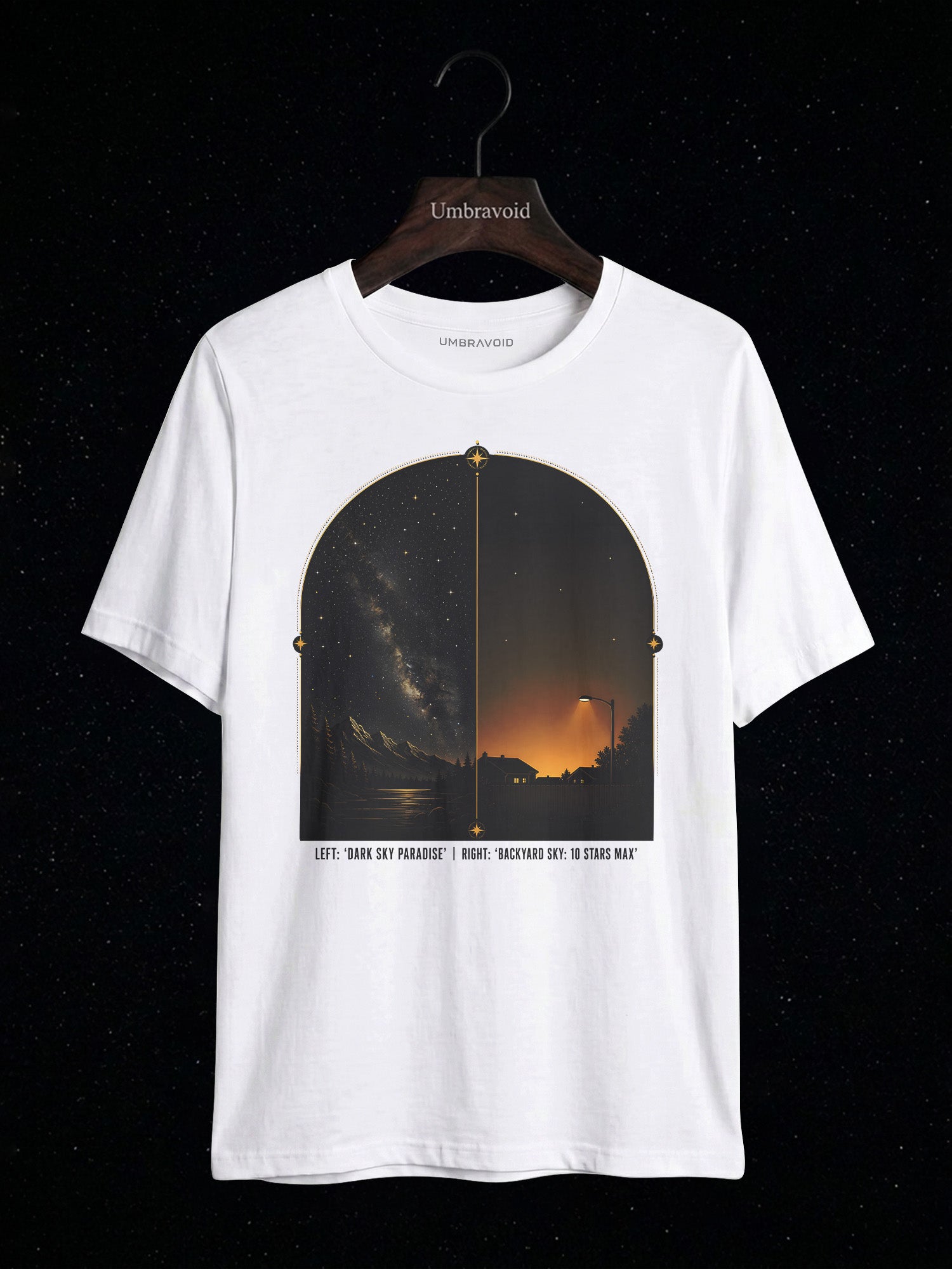 Dark Sky Paradise vs Backyard Sky astronomy t-shirt | Umbra Void