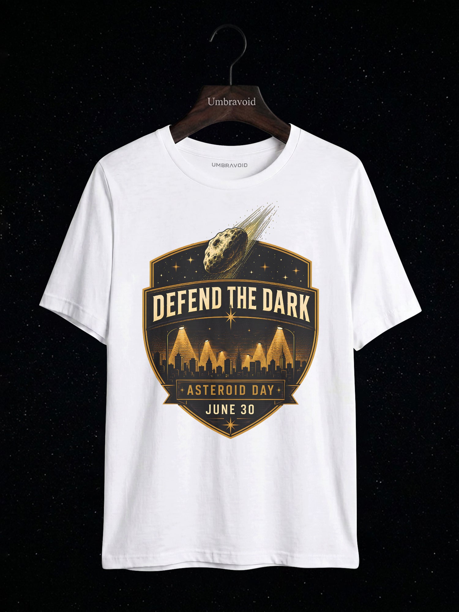 Defend The Dark Asteroid Day astronomy t-shirt | Umbra Void